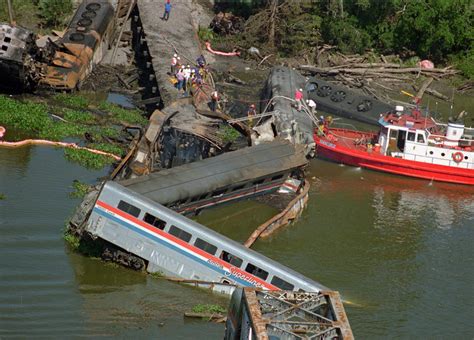 The 1993 Big Bayou Canot Bridge Derailment. A barge strikes a movable ...