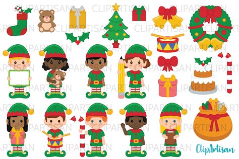 Christmas Elves Clipart Santa's Workshop Graphic by ClipArtisan ...