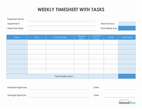 Timesheet With Tasks Templates