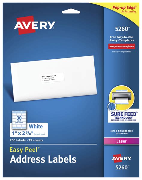 Avery Easy Peel Address Labels, Laser, 1 x 2-5/8 Inches, Pack of 750