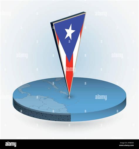 Puerto Rico map in round isometric style with triangular 3D flag of Puerto Rico, vector map in ...