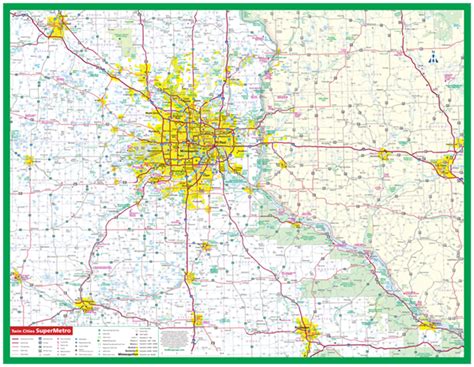 Twin Cities SuperMetro Laminated Wall Map - Greater MInneapolis/Saint – Hedberg Maps