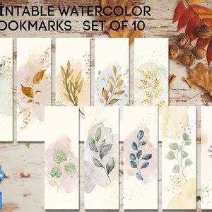 Watercolor Bookmarks Set Bookish Fall Gift Printable - Etsy