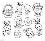 Happy Easter Holiday Illustration Cartoon Characters Coloring Page  sketch template