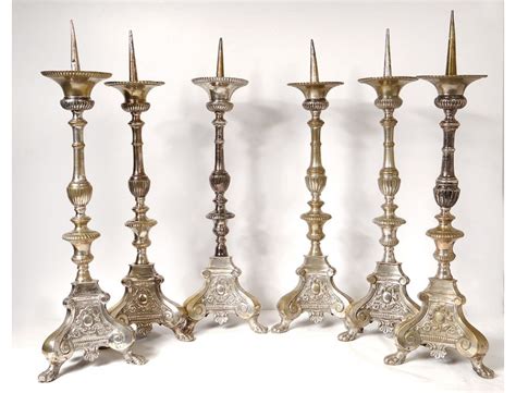 6 bronze candlesticks shells medallion altar church nineteenth century