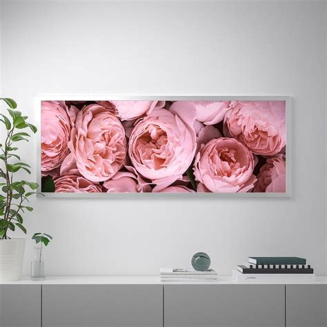 BJÖRKSTA Picture and frame, Pink peony, aluminum color, 55x22" - IKEA in 2021 | Pink peonies art ...