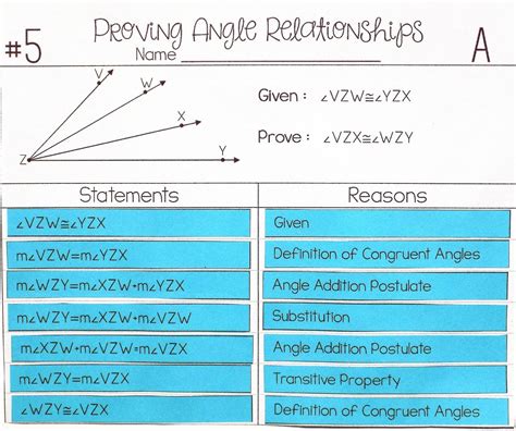 Angle Relationships Worksheet #2 Answer Key