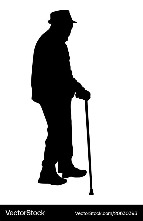 Old man silhouette with cane Royalty Free Vector Image