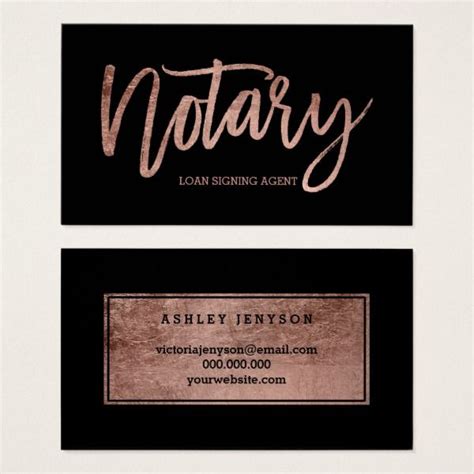 Notary elegant rose gold typography black business card | Zazzle.com | Black business card ...