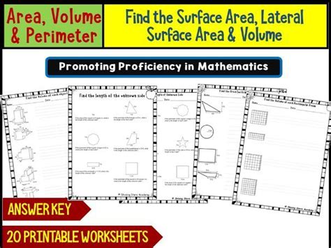 Find the Surface Area, Lateral Surface Area & Volume Worksheets Math Problems I | Teaching Resources