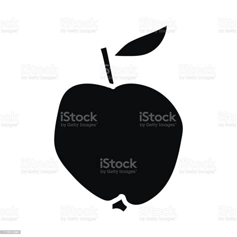 Cartoon Black Silhouette Of An Apple With Leaf Isolated On A White ...