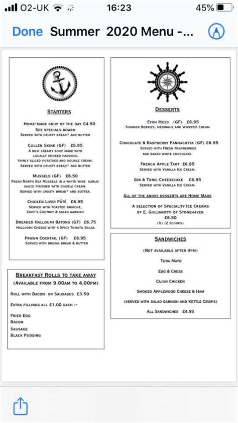 Menu at The Ship Inn, Stonehaven pub & bar, Stonehaven