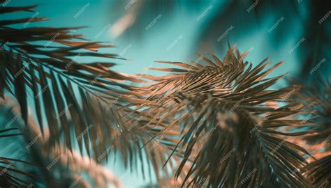 Premium Photo | Green palm tree leaf pattern on blue tropical background outdoors generated by ...