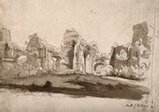 The baths of Caracalla, Rome. Pen and ink drawing. | Wellcome Collection