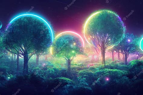 Premium AI Image | Illustration fantasy of neon forest Glowing colorful ...