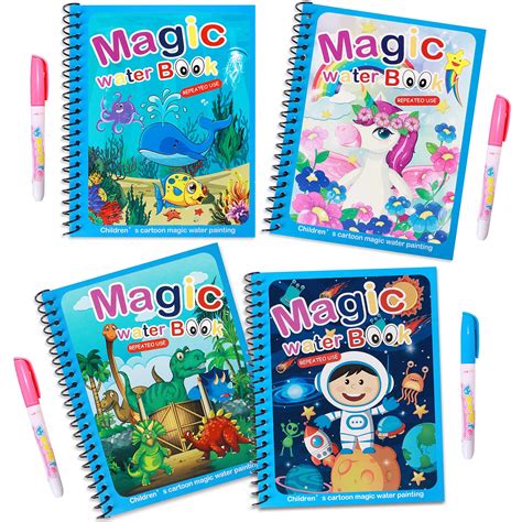 Buy vamei4pcs Water Magic Colouring Book Reusable Water Drawing Book for Children Magic Painting ...