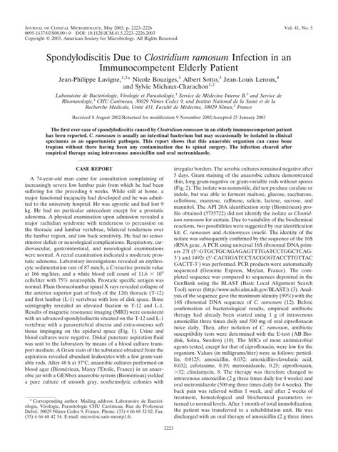 (PDF) Spondylodiscitis Due to Clostridium ramosum Infection in an ...