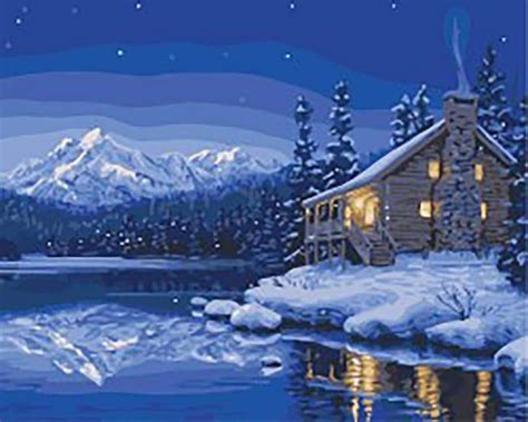 Winter Night Scene Forest Landscape Paint By Numbers - Numeral Paint Kit