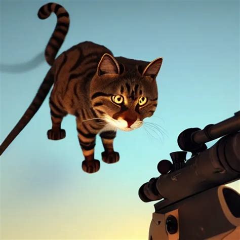 an anthropomorphic cat using a sniper rifle to hunt a | Stable ...