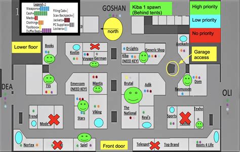 Map of center interchange with priority stores, landmarks, and key spawn : r/EscapefromTarkov