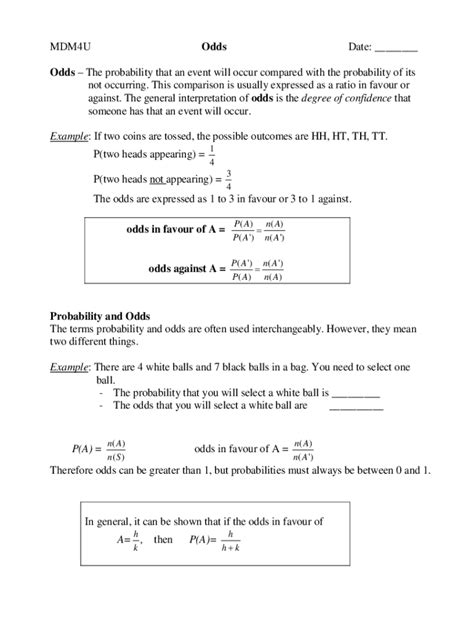 Fillable Online Probability vs. Odds: What's the Difference? (With ...