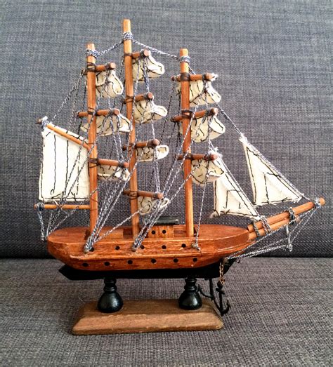 Wooden sailboat model. Vintage. 3 Mast. Handmade! Wonderful Nautical Treasure. **** FREE ...