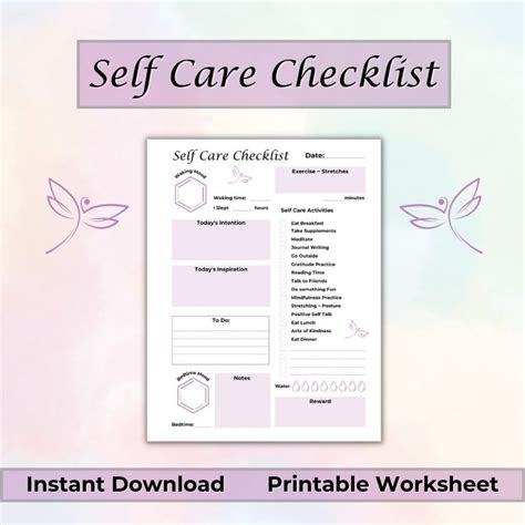 Self Care Printable Checklist - Transformational Healing by Dawna