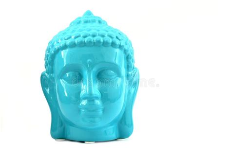 Ceramic Blue Color Serene Face Statue of Buddha with Flowers Isolated on White Background Stock ...