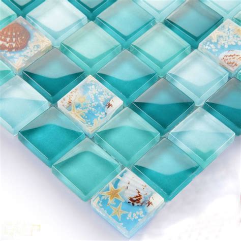 Glass Mosaic Backsplash Tiles Blue Crystal Glass Dissolved Shell ...