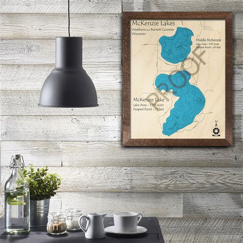 McKenzie Lake -Middle McKenzie Lake WI 3D Wood Map, Wisconsin, Custom Map Art