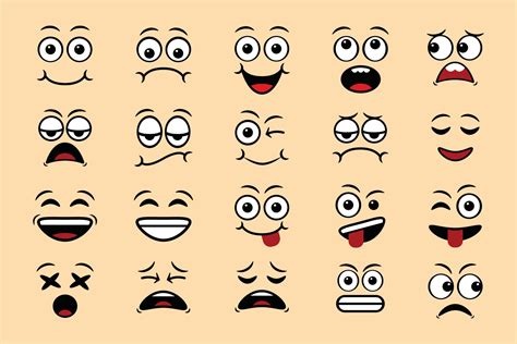 Cartoon face expressions doodle hand drawn emoticon isolated vector ...