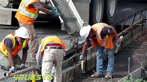 CEMENT TRUCK IN ACTION, POURING CONCRETE FOR CURB - YouTube