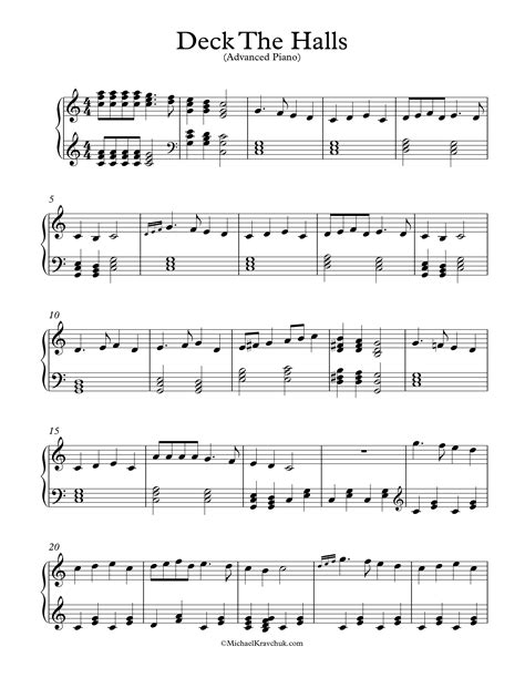 Free Piano Arrangement Sheet Music – Deck The Halls – Michael Kravchuk