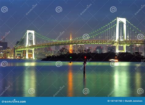 Night View Rainbow Bridge in Japan Stock Photo - Image of light ...