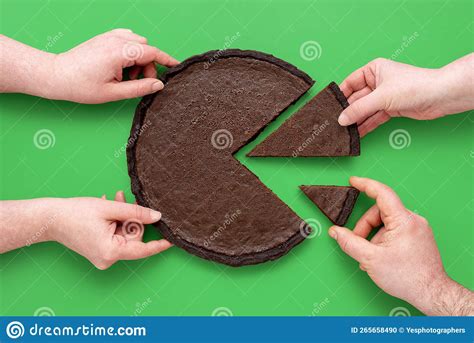 Pie Chart Concept, People Sharing Chocolate Cake, Above View on a Green Background Stock Photo ...