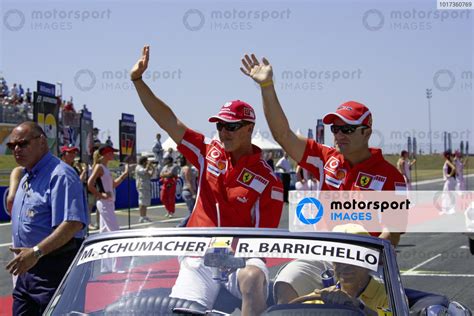 Ferrari teammates Michael Schumacher and Rubens Barrichello on the drivers' parade. | French GP ...