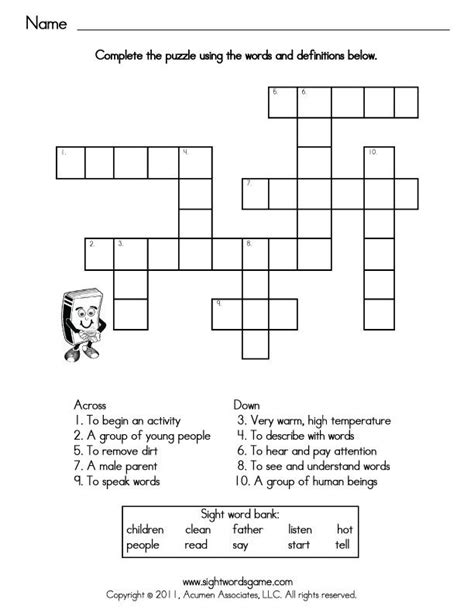 Sight word crossword puzzles are fun games that help a child not only ...