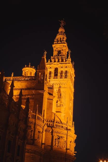 Premium Photo | A night shot of seville's cathedral at night.