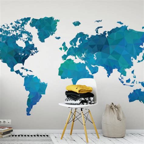 Blue Worldmap Wallpaper - custom wallpapers by Wallvy. Worldwide shipping!