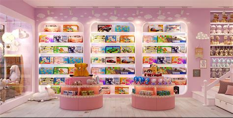 Pink cute toy store interior design furniture layout