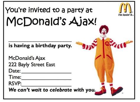 Mcdonalds Printable Birthday Party Invitations | Onvacationswall.com