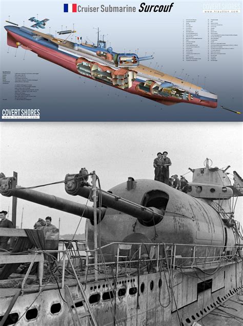 French Cruiser Submarine FS Surcouf. The largest and most heavily armed ...