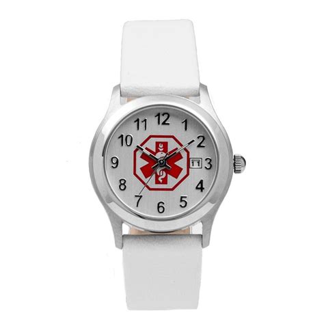 Womens White Leather Medical Watch | Medical jewelry, Diabetic jewelry, White leather