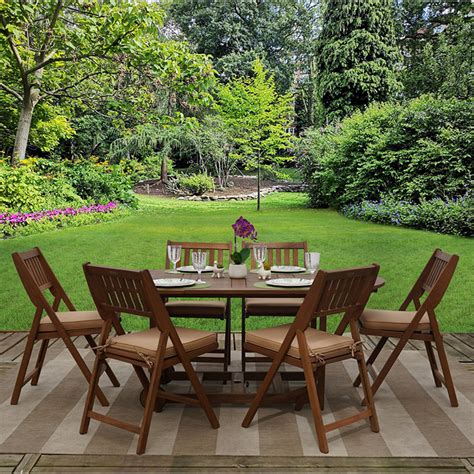 Get 7-piece Outdoor Patio Furniture Fold-and-Store Patio Set with Beige Cushions and Cover in MI ...