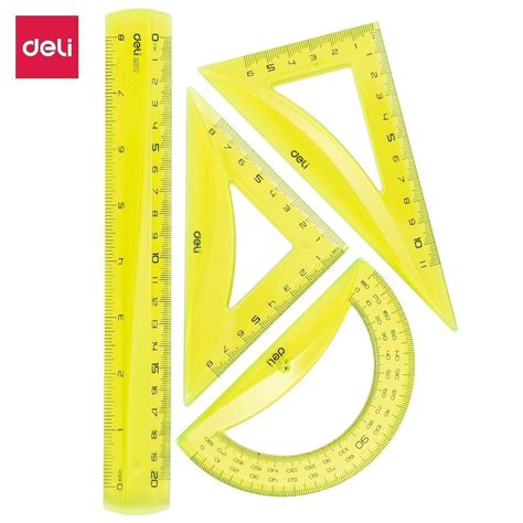 DELI DRAFTING SET 4PCS RULER SET SQUARES PROTRACTOR 20CM TRANSLUCENT 3C ...