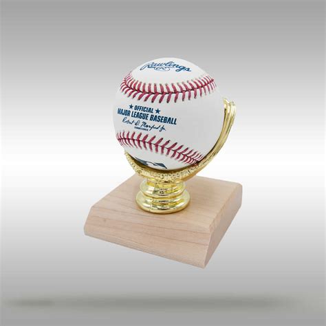 Gold Glove Baseball Display - Wooden Base-Cooperstown Bat Co.