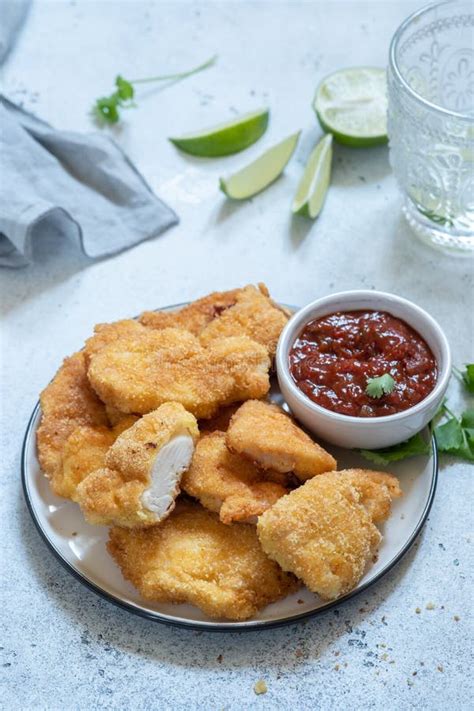 Fried Crispy Chicken Nuggets with Sauce Stock Image - Image of plate ...