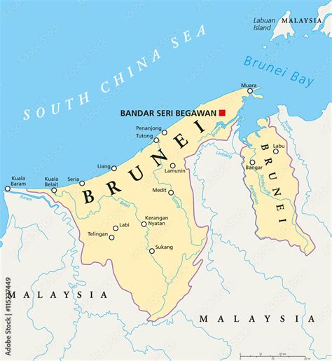 Brunei Political Map With Capital Bandar Seri Begawan,, 49% OFF