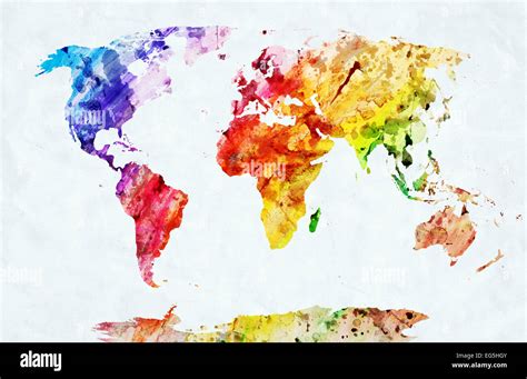 Watercolor world map. Colorful paint on white paper. HD quality Stock Photo - Alamy