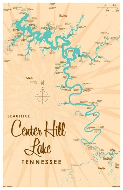 Center Hill Lake TN Map Print | Map print, Map art print, Map art